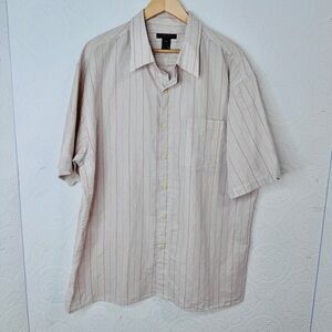 NEW Domani Men's Shirt Size 2XL Beige Stiped Short Sleeve Button Down Linen Mix